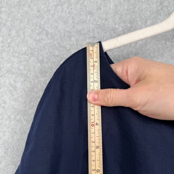 Eileen Fisher Organic Linen Shift Dress Size M Navy Blue Pockets Classic SS EUC - Picture 9 of 12
